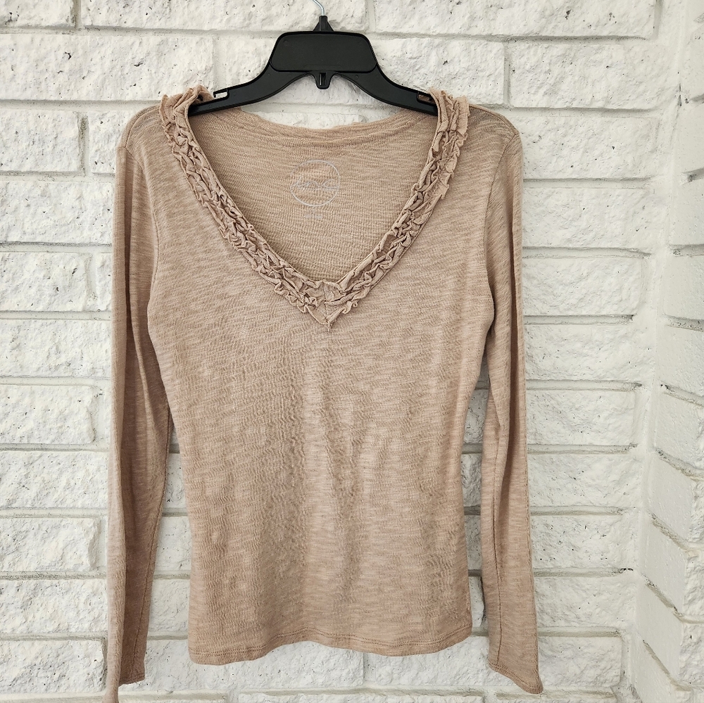 Elegant Tan V-Neck Women's Top